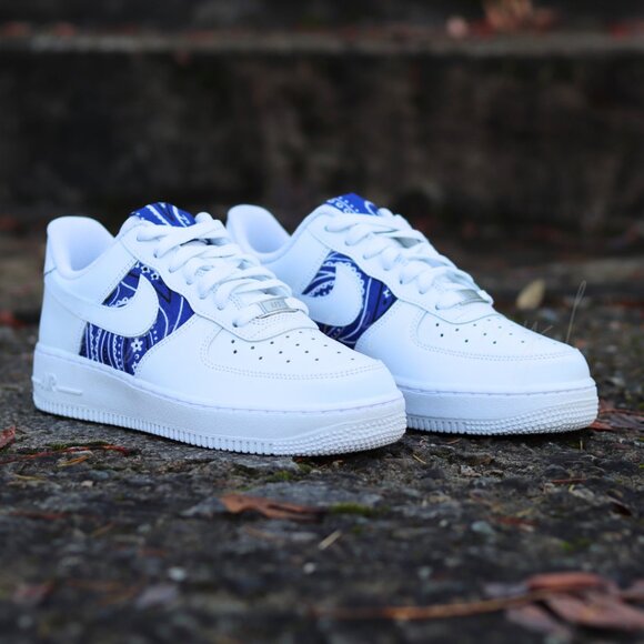 Nike Air Force 1 Blue bandana Sneaker Custom New With Tags - Picture 9 of 11